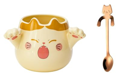 Xfeyaqlo Taza Gato, Taza Gatos Divertidos, Taza Linda para Leche, Café, Postres, Apta para Uso Diario Cerámica, 450ml (Naranja)