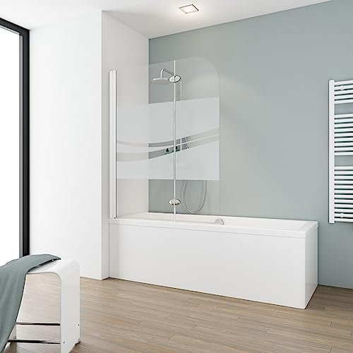 Schulte pare baignoire 112 x 140 cm, 2 volets (71+41), profilé blanc, écran réversible, 180° contre le mur, montage gauche droite, verre de sécurité 5 mm sérigraphie liane, joint d'étanchéité