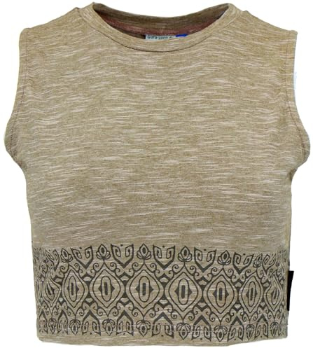 GURU SHOP Kurzes Top, Bedrucktes Yoga Top, Yogatop aus Bio-Baumwolle - Helles Olivgrün, Damen, Size:L