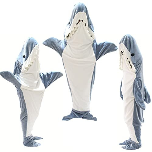 LUXTE Shark Blanket Sleeping Bag for Adults - Wearable Flannel Tail Hoodie Super Soft Fleece and Throw Gifts Womens Men Cosplay Costume (XXL (Adults Height 183-195CM)) (MEC-3488FD)