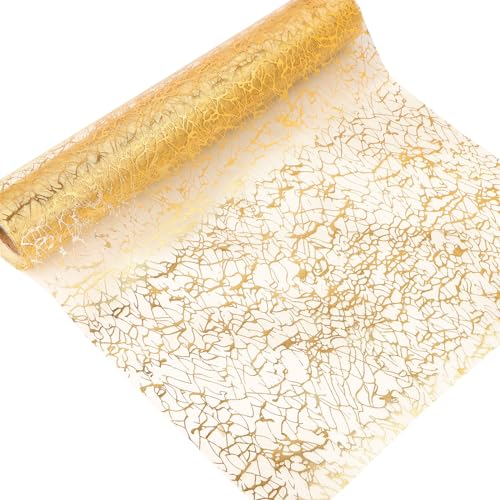 COLOFALLA 28cmx10m Tischläufer Gold Hochzeit Tischläufer Weihnachten Tischläufer Tischband Goldfolie Tischdeko Weihnachten Tischtüll Organza Glitzer