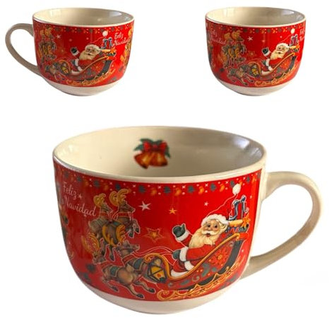 Grande Tazza Natalizia in ceramica, Tazza mug grande Natalizia, Tazzone natalizio, Ottima qualità, Regalo di Natale. (Babbo/slitta)