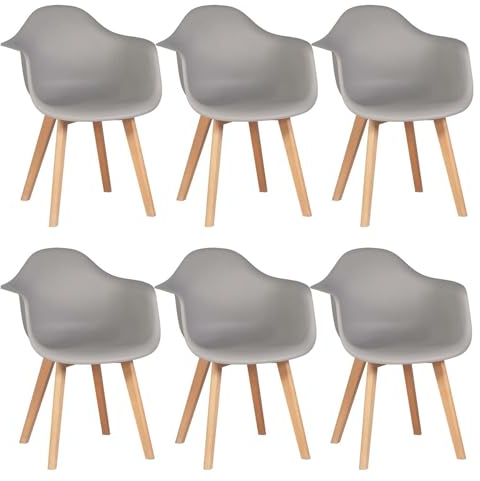 EGOONM 6er Set Esszimmerstühle Armlehne Retro Stuhl Holzbeinen Stuhl im Nordischen (Grau)