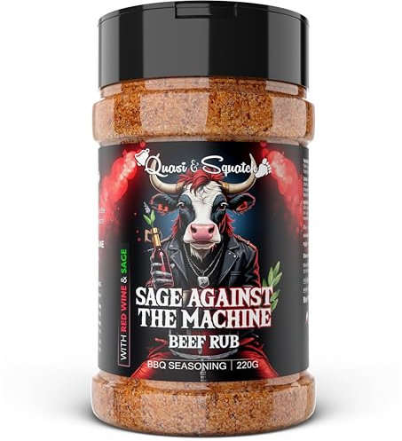 BBQ Rub for Beef by Quasi & Squatch - Sage Against The Machine - Beef Rub (French Red Wine & Sage) Smoked Brisket & Steak Seasoning | Dry Spice for Professional BBQ & Grill | Large Jar 220g