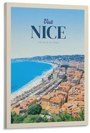 Jdheeh Nizza Vintage-Poster, Reiseposter, Leinwand, Kunstposter, Wanddekoration, Poster, 40 x 60 cm