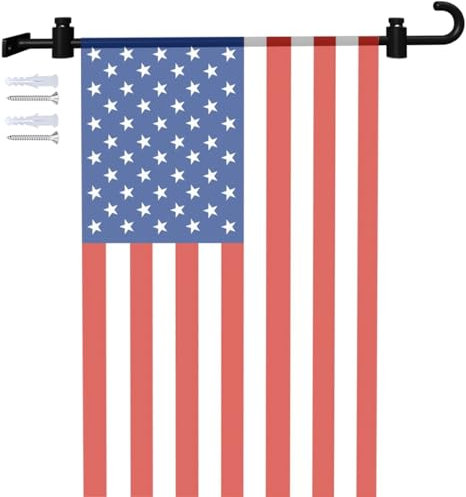 Koutemie Wall Garden Flag Stand Holder Pole with 2 Stoppers for 12 x 18 Outside Small Flags Décor, One Piece Wall Mounted Metal Garden Flag Scroll Hanger for Mailbox Post, Black
