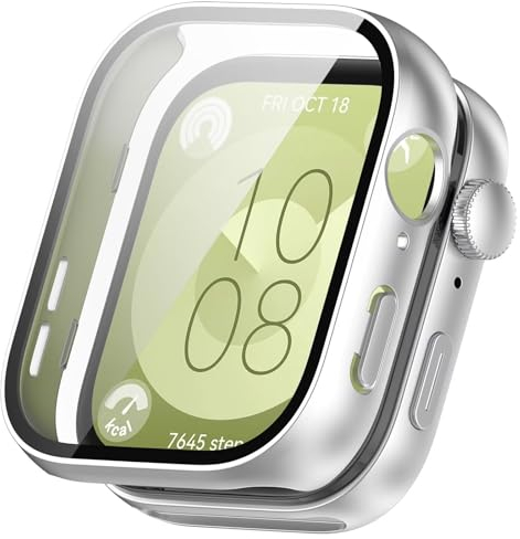 FTRONGRT Funda para Huawei Watch Fit 3, PC + Película Templada de Pantalla, Todo Incluido, Resistente a Los Golpes, Funda para Huawei Watch Fit 3 Smartwatch.Plata Esmerilada