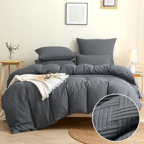 TOCOMOA Waffle Bettwäsche 135x200 Dunkelgrau Bettwäsche-Sets 4teilig Weich und Bügelfrei ÖKO-TEX Zertifiziert Mikrofaser 2 Bettbezug 135x200cm mit Reißverschluss 2 Kissenbezug 80x80cm