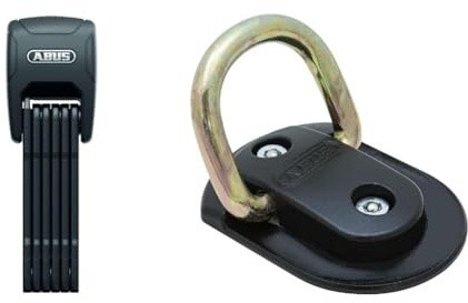 ABUS Faltschloss Bordo Granit™ XPlus 6500KA/90 Black SH & Wand- und Bodenanker Granit WBA 75 - Befestigungsanker für Fahrrad, Motorrad oder Roller