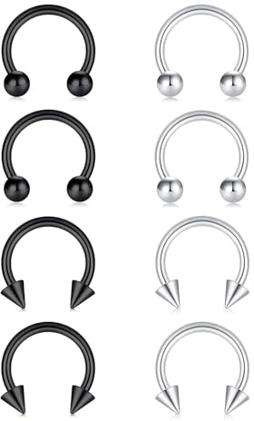 Longita 8PCS 16G Edelstahl Hufeisen Nase Reifen Ringe Augenbraue Lippe Ohrringe Tragus Ohrringe Septum Piercing Ohr Helix Knorpel Daith Conch Körper Piercing Schmuck Dia 6mm