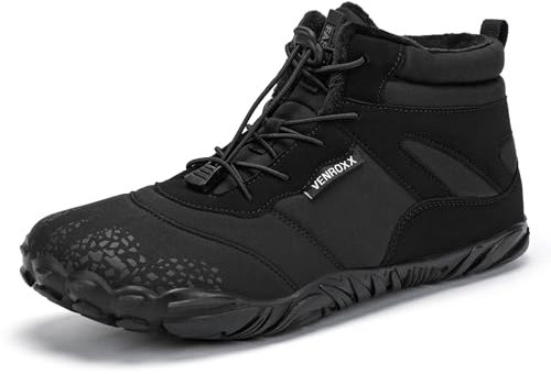 VENROXX Barfußschuhe Winter Herren Winterschuhe Warm Gefüttert Winterstiefel Wasserdicht Schneestiefel Outdoor rutschfeste Traillaufschuhe, Schwarz, 43