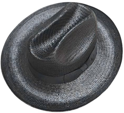 alloneslife Sombrero de paja decorativo con cinta, resistente a la intemperie, sombrero de borde ancho, unisex, sombrero de moda para viajes y vacaciones en la playa, color negro, Negro, S-4XL