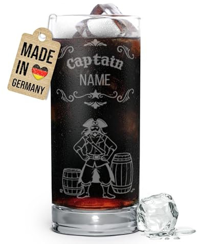PR Print Royal Graviertes Longdrinkglas personalisiert mit Name - Captain - Geschenk für Freund zum Geburtstag, Cola-Glas mit Gravur | Lasergravur, 400 ml