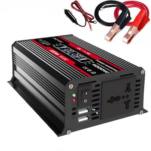 STRAFBRG Onduleur 12v, Onde sinusoïdale Pure, adapté aux Batteries de Voiture et aux Batteries de Charge Solaire,Conversion D'éNergie à Haut Rendement(Rot)