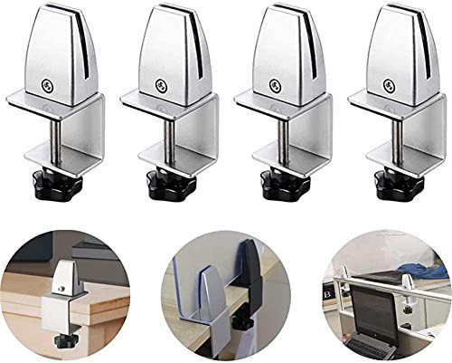 HEYDGBBZ Desk Partition Clips, 4 Pcs Screen Partition Clip Support Clamp Partition Aluminum Adjustable Partition Clamp Desk Divider Partition Support for Glass Or Acrylic