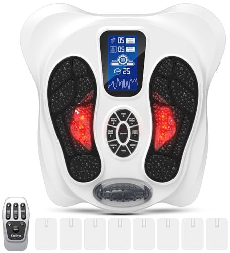 Neuer Creliver Durchblutungs-Stimulator Beine, EMS Fußmassagegerät & Fussmassagegerät Elektrisch für Neuropathie Füße und Muskelschmerzen Linderung, TENS Gerät mit 8 Elektroden Pads für Knie und Waden