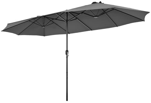 GYMAX Ombrellone Doppio da Giardino, 470 x 280 cm, Ombrellone Rettangolare Grande, con Manovella Facile da Aprire e Chiudere, Ideale per Piscina, Patio, Terrazzo (Grigio Antracite)