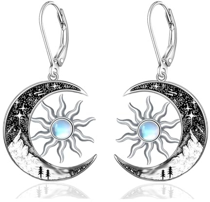 Schwarze Katze/Fledermaus/Spinne/Kürbis/Wolf/Roter Kardinal Silber 925 Damen Hängend Leverback Ohrringe Mond Tier Schmuck Geschenke für Frauen