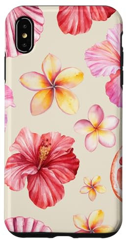 Trendy Summer Pastel Floral Hibiscus Seashell Case for iPhone XS Max