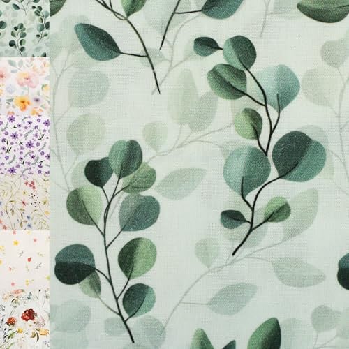 MAGAM-Stoffe Emma Blumen Baumwollstoff ÖKO-TEX Meterware ab 50cm (Eukalyptus)