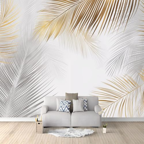 Générique Papier peint intissé Blanc, Plante Feuille De Palmier motif Poster Murale, 400 x 280 cm 3D Papier Peint Panoramique pour Chambre Salon Salle à Manger Décoration