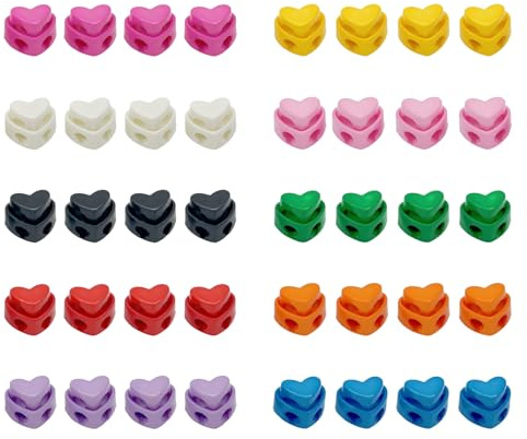 Gsrhzd Kordelstopper, 40 Stück Herzform Kordelstopper 2 Loch, Nylon Kunststoff Kordelklemme für Kordelzug Taschen Kleidung Rucksäcke Bastelbedarf(10 Farben)