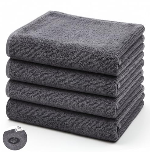 Tatuo 4 Pièces 50 x 100 cm Serviettes de Salon Absorbantes Serviette de Bain en Microfibre Essuie Mains de Coiffure de Visage Douce de Toilette pour Spa(Gris)