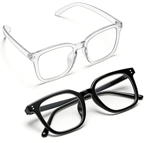Trevixor 2PCS Black White Clear Glasses – Fake Eyewear with Clear Lens, Fashion Clear Glasses Men for Daily Wear, Stylish Clear Lens Frames for Costume