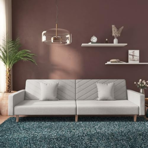 Frdhee Eckcouch Wohnzimmer Sofa,Schlafsofa 2-Sitzer mit 2 Kissen Hellgrau Stoff,Schlafcouch für Schlafzimmer Wohnzimmer