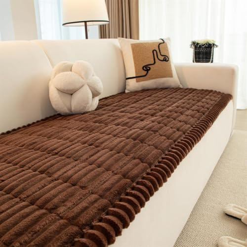LINGKY Dicker Sofa überzug Waschbar - Weiches Kord Couch überzug 2 3 4 Sitzer, Anti-Rutsch Sofabezug, Universal Sofa Cover Sofaüberwürfe Sofaschoner rutschfest für Wohnzimmer (Braun,90x160cm)