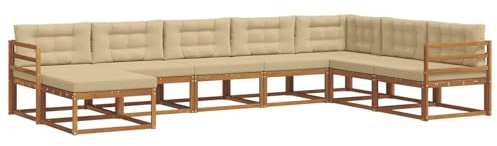 vidaXL Outdoor-Sofagarnitur mit Kissen 8 pcs Natur und Beige, Akazienholz Outdoor Sofa Set, modernes Ecksofa, langlebige Gartenmöbel, Terrassensitz, Lounge für den Hinterhof, Latten-Rücken-Design