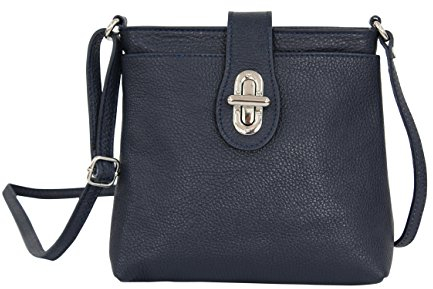 AMBRA Moda Damen echt Ledertasche Handtasche Schultertasche Umhängtasche Citybag Girl Crossover GL007 (Dunkelblau)