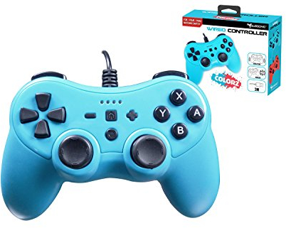 Subsonic - Manette Colorz avec câble ultra long de 3 mètres, vibration et gyroscope - Accessoire pour console Nintendo Switch - Bleu Néon
