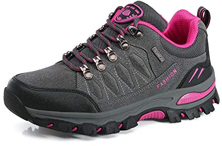 WOWEI Scarpe da Escursionismo Arrampicata Sportive All'aperto Traspiranti Trekking Sneakers da Donna Uomo,98018 Grigio Rosa Rossa,41 EU
