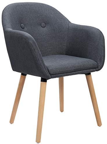 WOLTU Esszimmerstuhl 1 Stück Küchenstuhl Wohnzimmerstuhl Polsterstuhl Sessel, Armlehnstuhl mit Rückenlehne, für Esszimmer, Küche, Wohnzimmer, Leinen, Gestell aus Massivholz, Dunkelgrau, BH94dgr-1