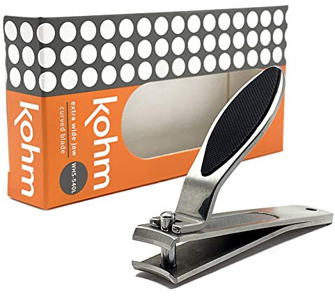 Kohm WHS-540L Rubber Grip Nail Clippers for Thick Nails, 6mm Extra Wide Jaw, Curved Blade – Sharp, Heavy Duty, Large Stainless Steel Toenail Clippers for Thick Toenails for Men, Seniors, Adults