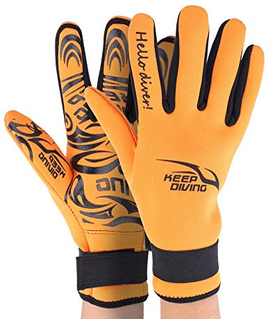 Dilwe Neopren Tauchhandschuhe, 2MM warme Schwimmen Schutzhandschuhe Wassersportb Zubehör(M-Orange)