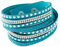 YAZILIND Leder Wickelarmbänder Strass und Muti-Color Perlen Stulpearmband, Charm Multilayer Armband Damen Schmuck Hellblau