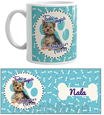 Kembilove Taza de Café de Perro Yorksire Terrier Personalizada con Nombre – Taza de Desayuno Razas de Perro – Taza de Café y Té Mascota – Taza de Cerámica Impresa – Tazas de Perro Yorksire Terrier