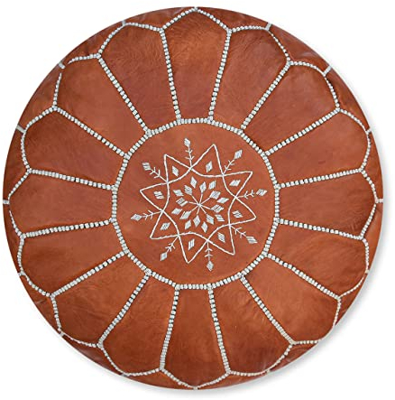 Poufs&Pillows Premium Echt Leder Pouf - Handgefertigt - Gefüllt geliefert - Ottoman, Sitzsack, Fußhocker (Terra Braun)