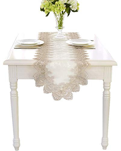 Daesar Tischläufer Abwaschbar 40x220, Tischläufer Hochzeit Modern mit Blumen Muster Beige Tischdekoration Tischdecke Outdoor