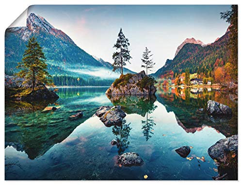 ARTLAND Wanddeko Poster & Kunstdrucke Wandposter 80x60 cm Bild ohne Rahmen Querformat Landschaft Alpen Berge See Natur Herbst Wald U1TM