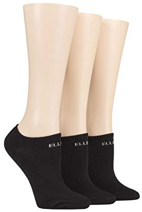 ELLE Cushioned No Show Socks - Ladies Soft Breathable Bamboo Invisible Low Cut Socks Multipack of 3 Black Plains, 4-8