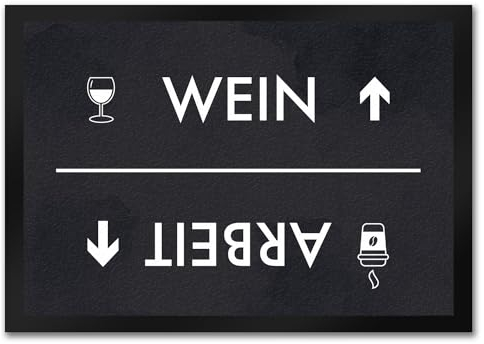 speecheese Wein oder Arbeit Fußmatte in 35x50 cm mit Weinglas und Kaffeebecher Motiv Türmatte Morgens und Abends lustig Kommen und Gehen Feierabend