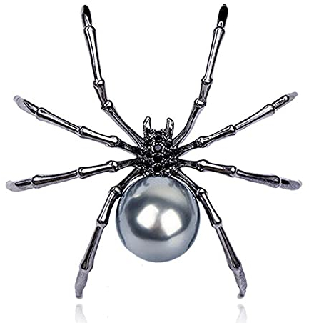 XCSM Vintage Brosche für Frauen Mädchen Spinne Schwarz Kubikzircon Nachgeahmte Perle Broschen Sonnenförmige Brosche Weibliche Schal Clip Corsage Revers Schmuck Halloween Kleidung Zubehör