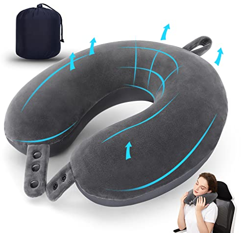 Cuscino cervicale da viaggio, cuscino in memory foam per aeroplano, supporto per la testa, morbido cuscino regolabile per aereo, auto e casa reclinabile (grigio)