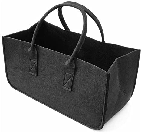 Eastuy Felt Firewood Logs Storage Basket Carrier Bag, Log Bag Carrier Firewood Holder, Felt Firewood Basket, Fireplace Wood Bag, Log Holder with Carrying Handles for Outdoor Camping, Black