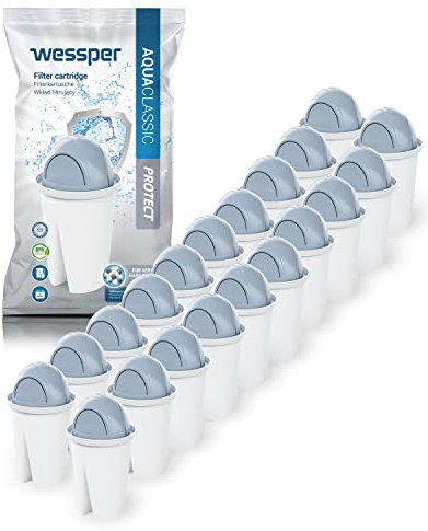 Wessper Classic Wasserfilter Kartuschen für hartes Wasser | Ersatz für Aquaphor Standard, Brita Classic, Dafi Classic Filterkartusche | Reduziert Kalk und Chlor | Reineres Wasser | Pack 20