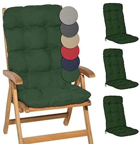 Beautissu 4er Set Hochlehner Auflagen 120x50x8cm - Sitzpolster Set für Gartenstühle Outdoor Stuhlkissen hoch – Gartenstuhlauflage für Hochlehner in Dunkelgrün - Flair HL