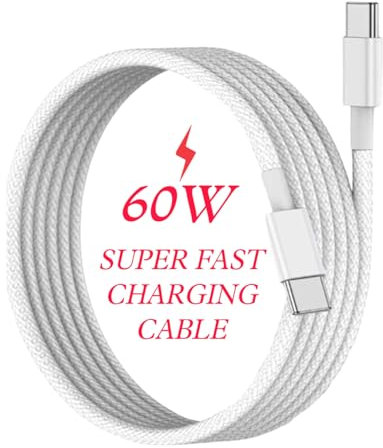 Fast Charging Cable For Samsung Galaxy S25,S25+,S25 Ultra,S25 Edge - Z Flip Fold 7 6 5 4 3 - S24 Ultra,S24+,S24 FE,S23,S22,S21 Charger (60W USB C To USB C Cable) Type C Phone Adapter Cable (WHITE)